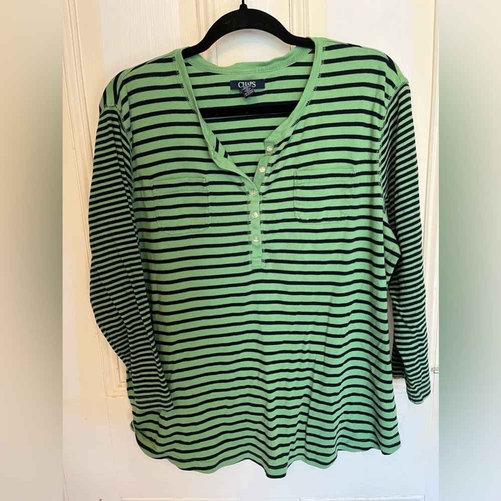 Chaps Long Sleeve Striped Scoop Button Neck Shirt XXLarge